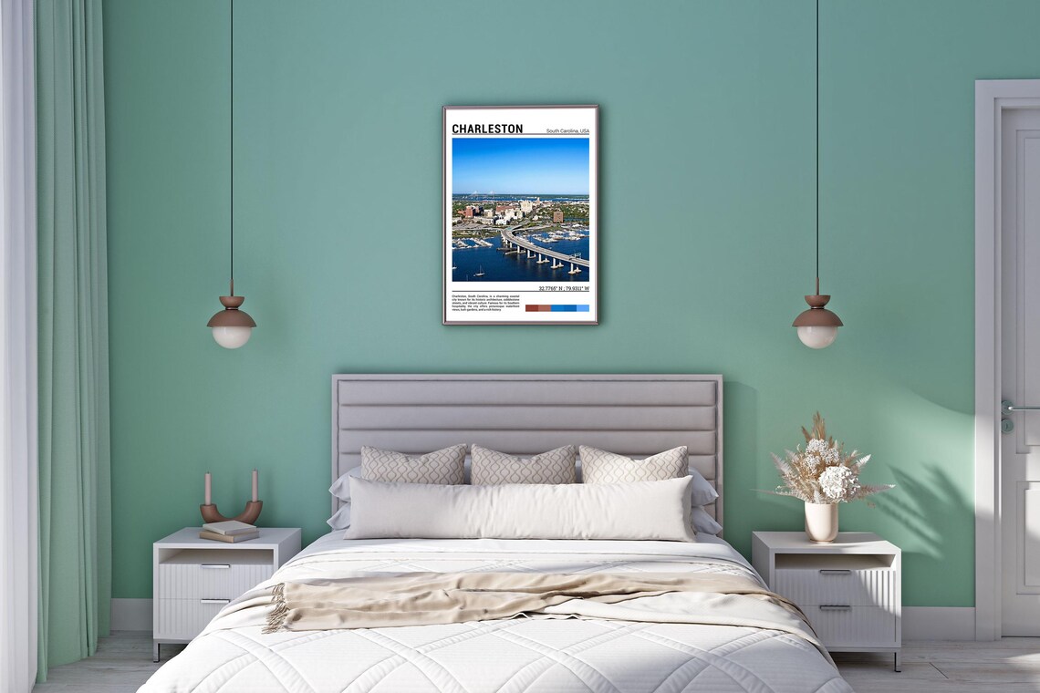 Charleston South Carolina Harbor Bridge Marina Skyline Travel Poster - Image 5
