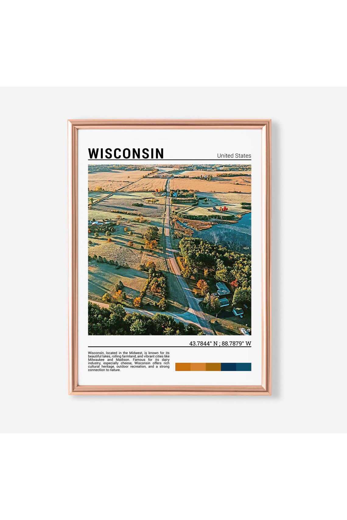 Wisconsin Autumn Farmland Aerial Rolling Fields Lake Travel Poster