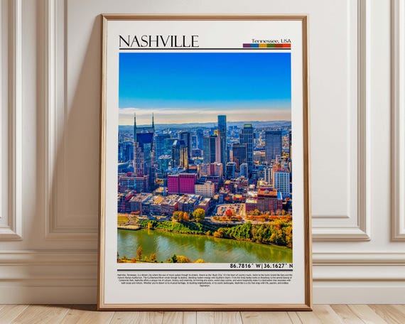 Nashville Tennessee Skyline Travel Poster, Downtown Decor