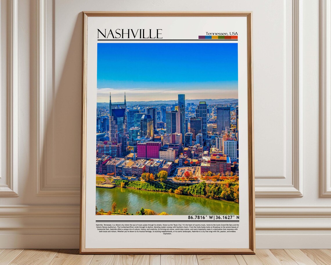 Nashville Tennessee Skyline Travel Poster, Downtown Decor