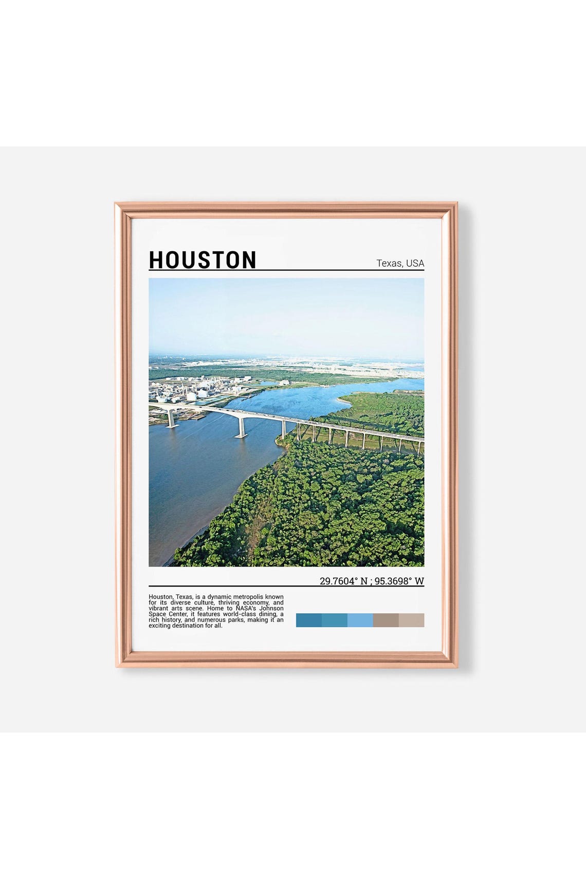 Houston Texas Aerial Bridge River Green Forest City View Poster