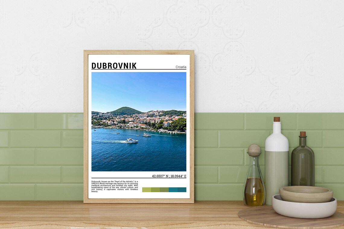 Dubrovnik Croatia Adriatic Harbor Boats Old Town View Poster - Image 3