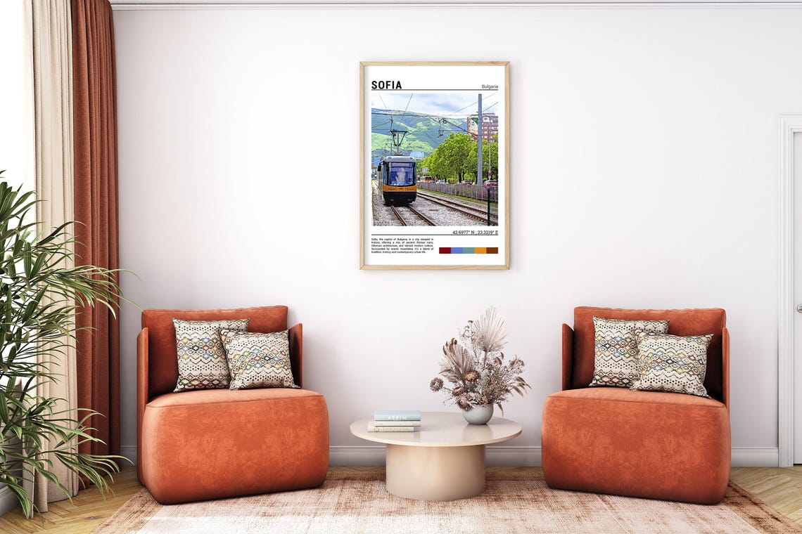Sofia Bulgaria Tram Mountain Backdrop City Street Urban View Poster - Image 7