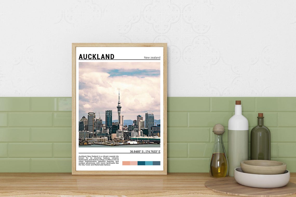 Auckland New Zealand Sky Tower Waterfront Skyline Photo Poster - Image 3