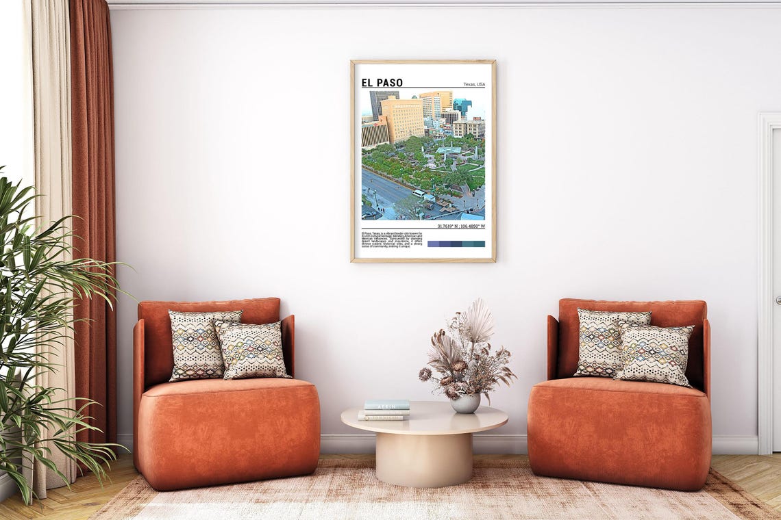 El Paso Texas Downtown Plaza Aerial View Sun City Architecture Poster - Image 7