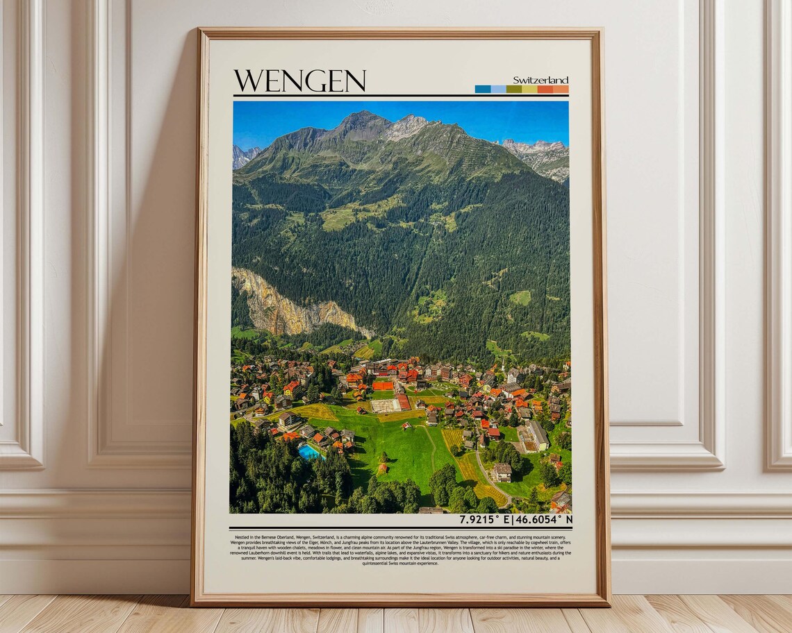 Wengen Switzerland Alpine Village Mountain Valley Travel Poster