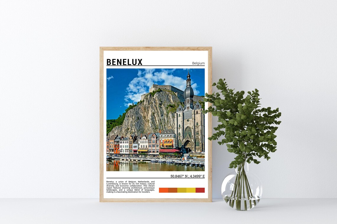 Benelux Belgium Riverside Old Town Church Cliff Castle Travel Poster - Image 4