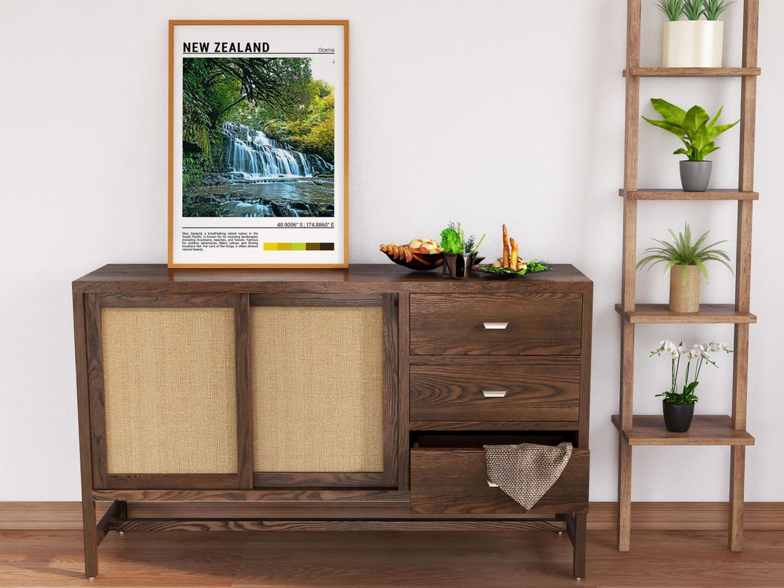 New Zealand Lush Forest Waterfall Cascading Stream Nature Photo Poster - Image 6