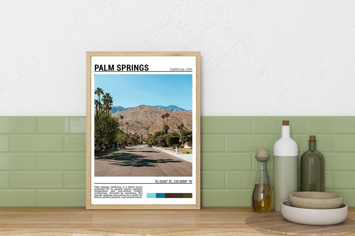 Palm Springs California Palm Lined Street Desert Mountains Poster - Image 3