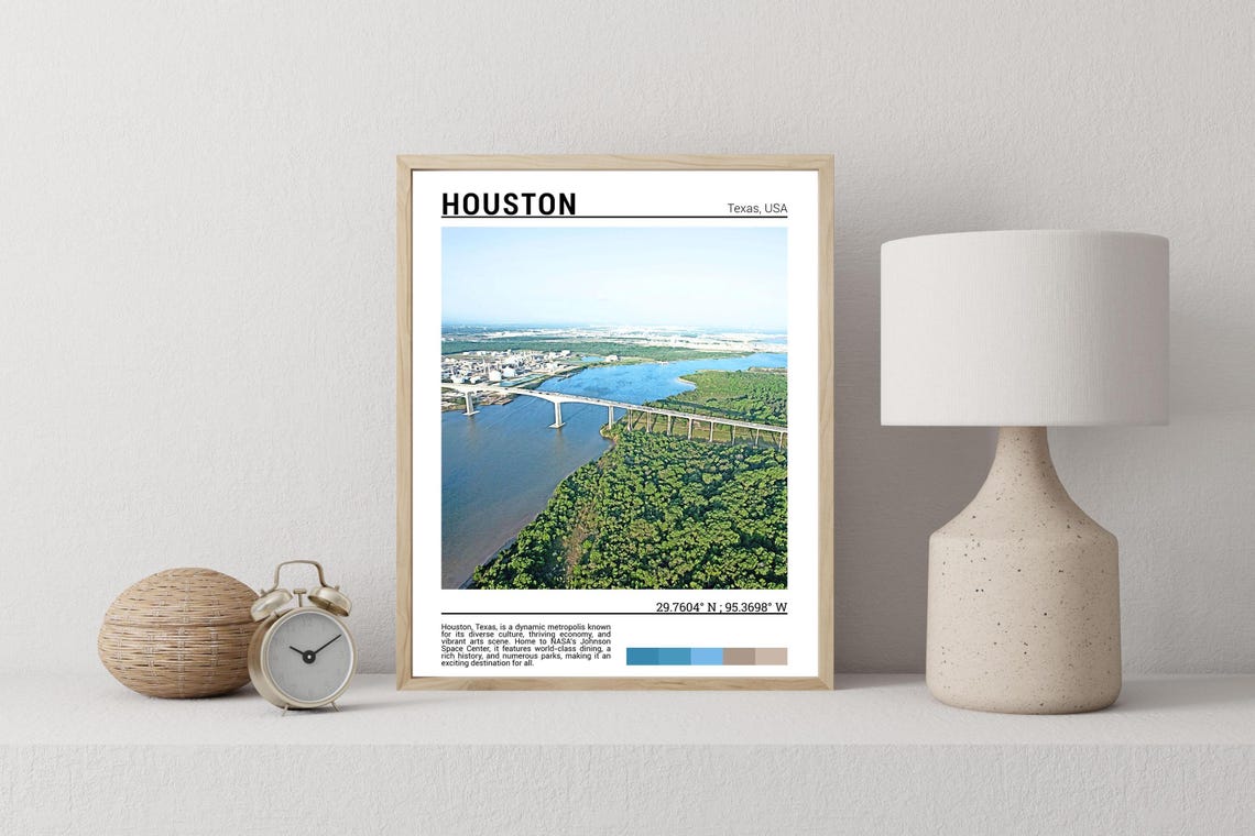 Houston Texas Aerial Bridge River Green Forest City View Poster - Image 2