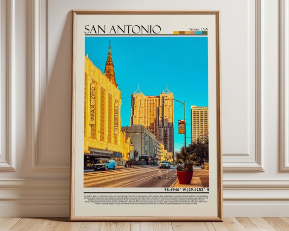 San Antonio Texas Downtown Street Golden Hour Cityscape Travel Poster