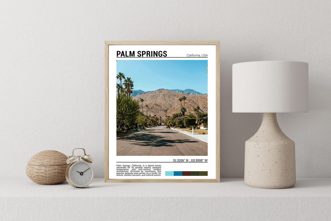 Palm Springs California Palm Lined Street Desert Mountains Poster - Image 2