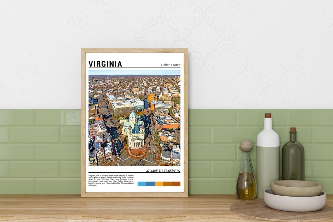 Virginia USA Aerial City View Domed Historic Building Poster - Image 3