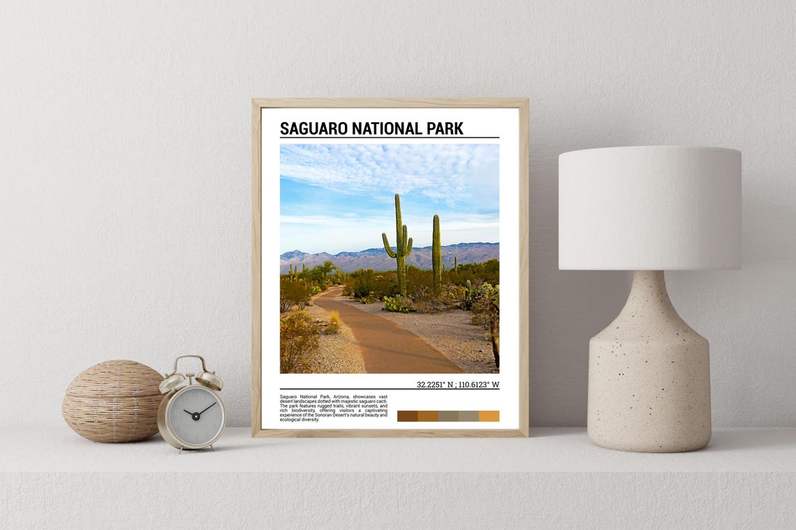 Saguaro National Park Giant Cactus Desert Trail Scene Poster - Image 2