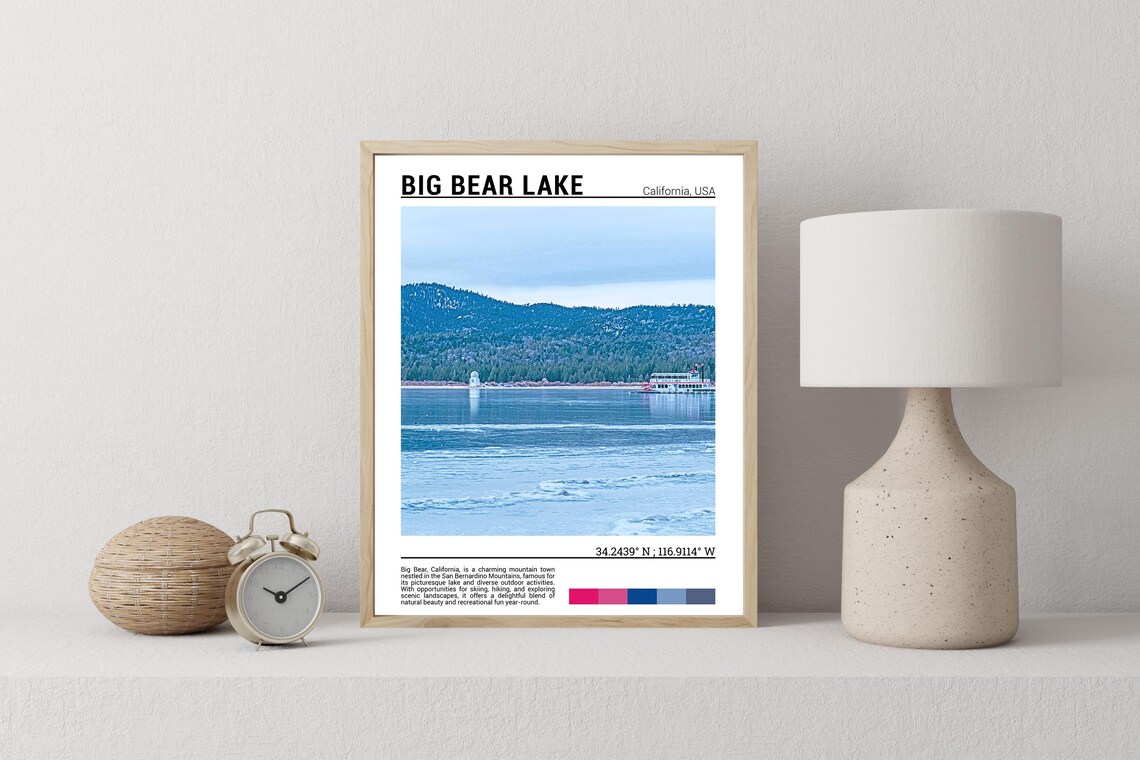 Big Bear Lake California Winter Mountainside Lake Scene Poster - Image 2