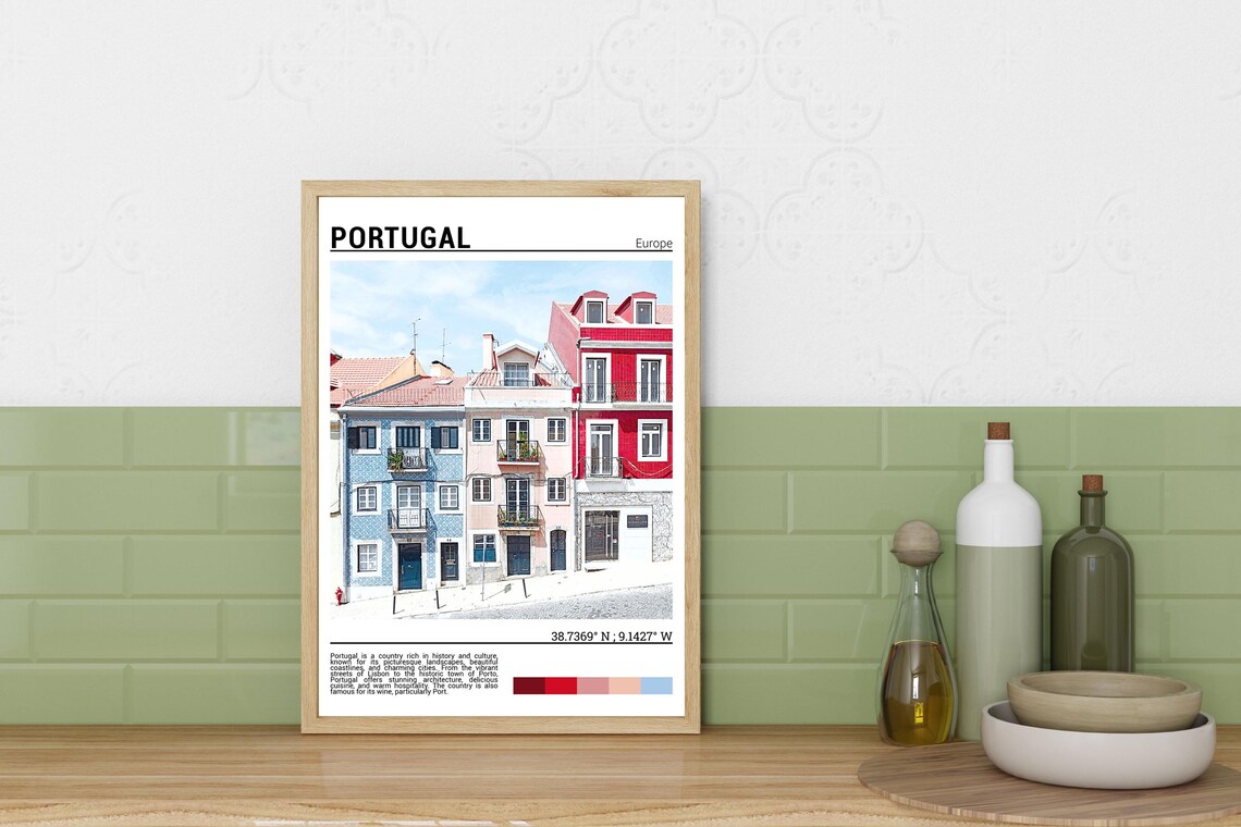 Portugal Lisbon Colorful Tiled Houses Historic Street Travel Poster - Image 3