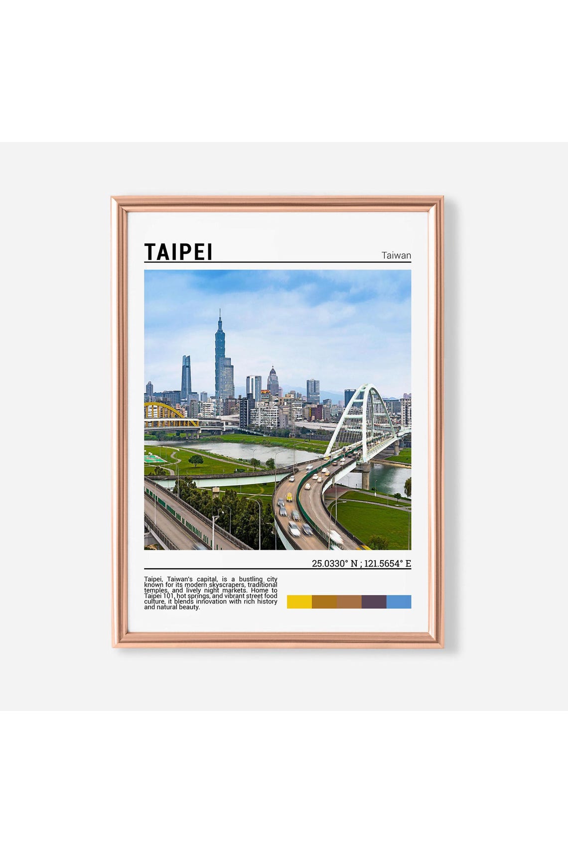 Taipei Taiwan Taipei 101 Skyline Bridges River Highway View Poster