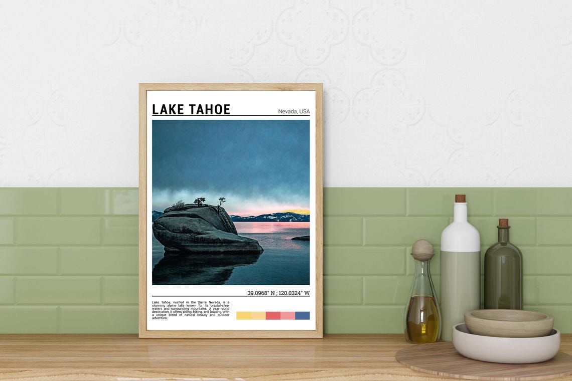 Lake Tahoe Travel Poster Lake Tahoe Wall Art Lake Tahoe Poster Print Lake Tahoe Photo Lake Tahoe Decor Nevada Usa - Image 3