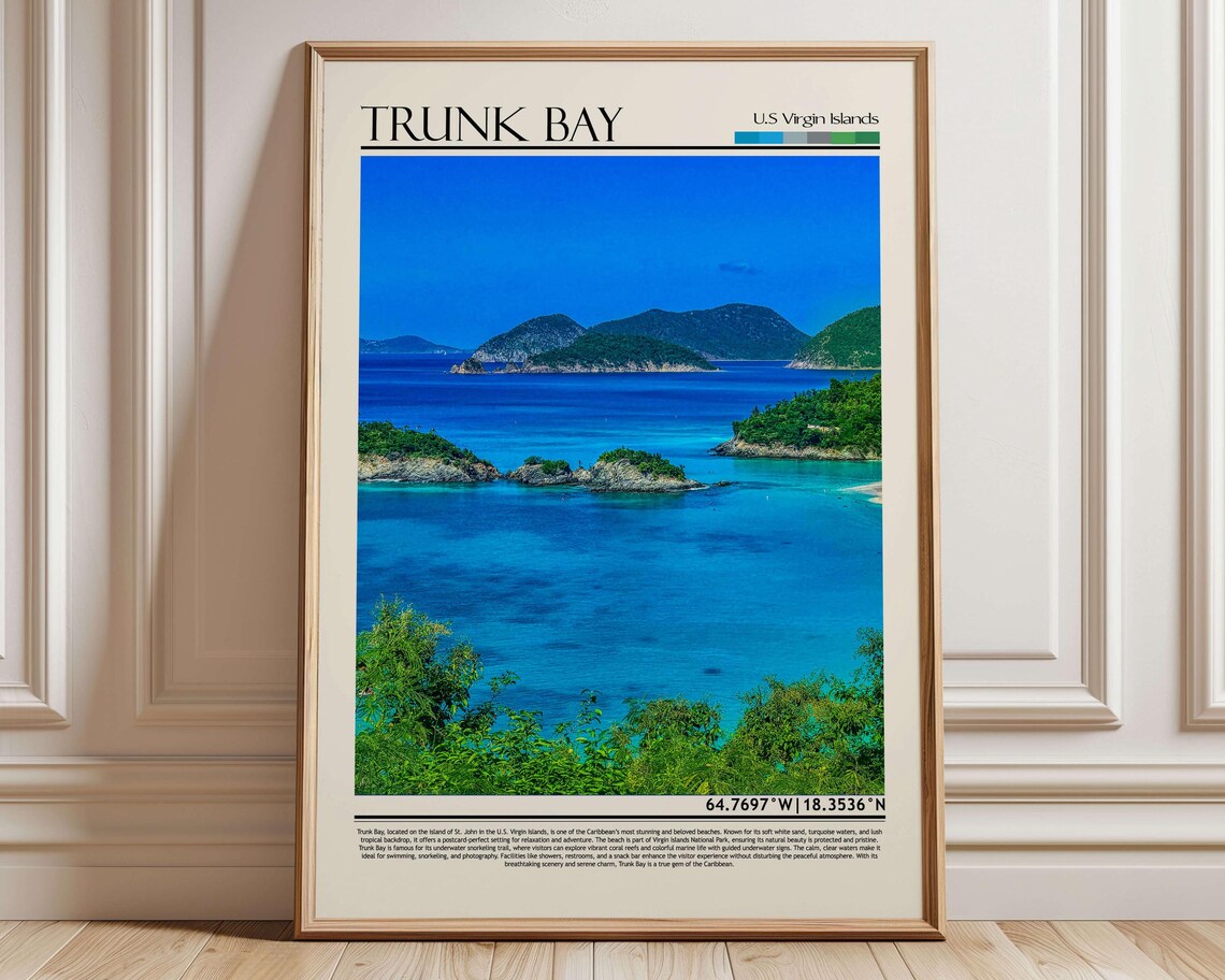 Trunk Bay US Virgin Islands Turquoise Caribbean Travel Poster