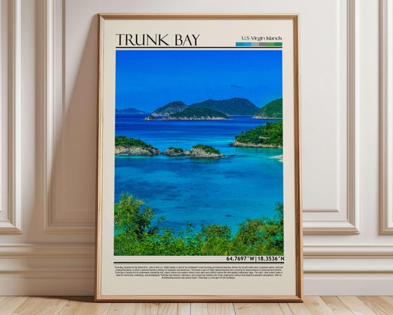 Trunk Bay Usvi Wall Art Print Travel Poster Gift Artwork Caribbean Home Decor