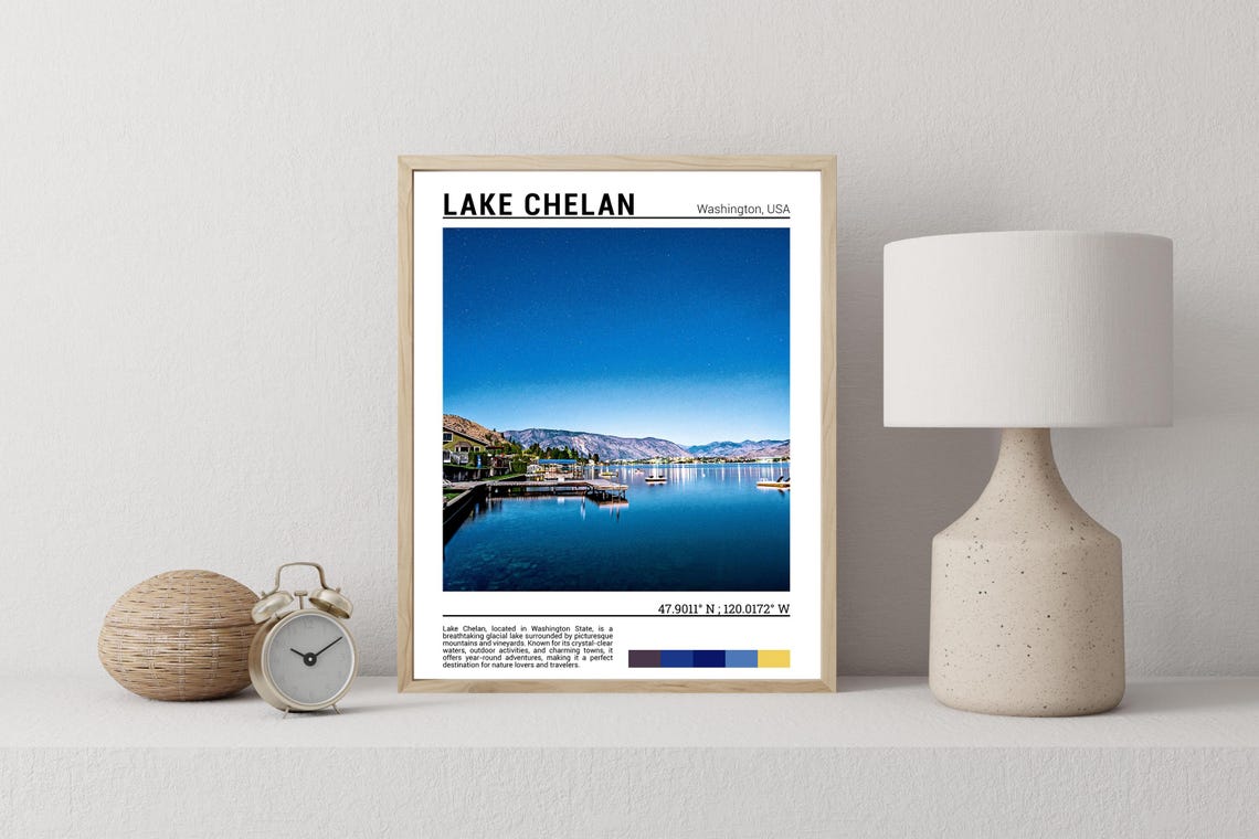 Lake Chelan Washington Starry Night Dock Reflection Photo Poster - Image 2