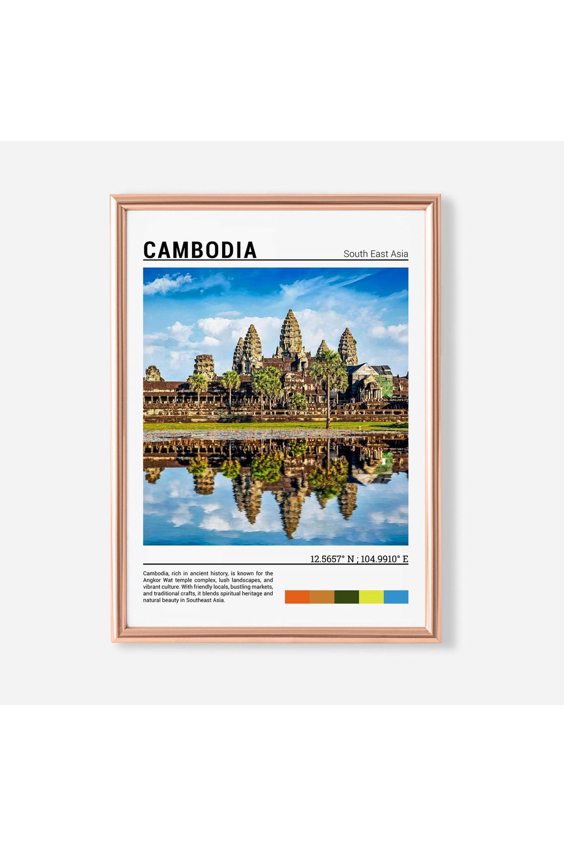 Angkor Wat Cambodia Ancient Temple Mirror Reflection Blue Sky Poster