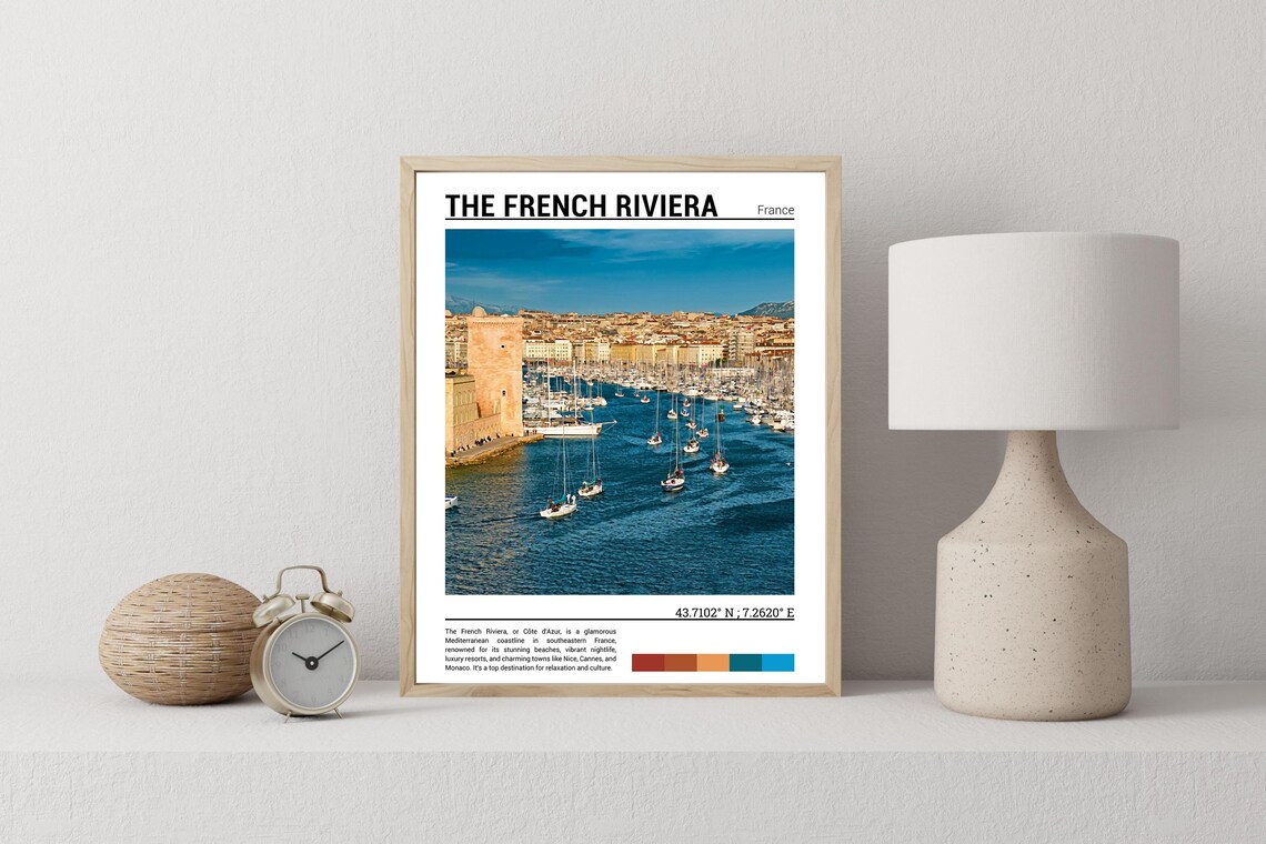 French Riviera Marina Sailboats Historic Harbor Mediterranean Poster - Image 2