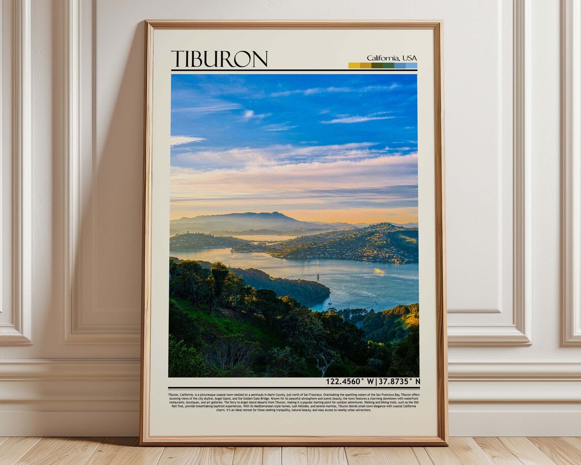 Tiburon California Sunrise Over Sparkling Bay Hills Scenic Travel Poster