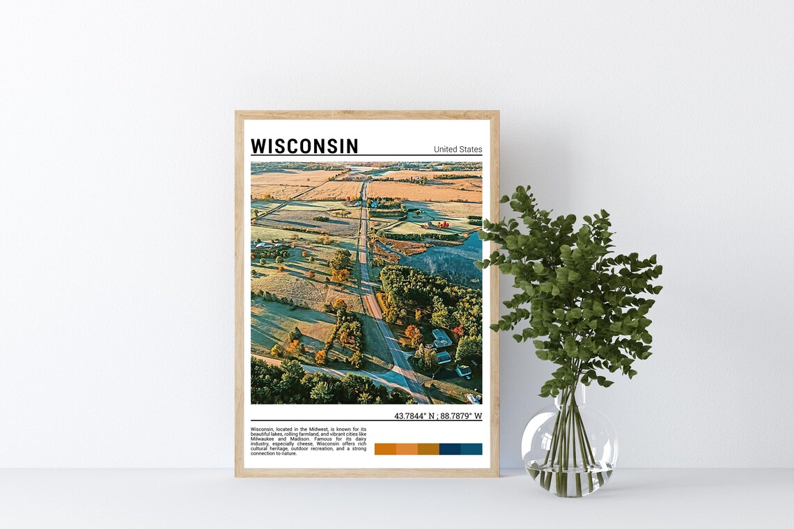 Wisconsin Autumn Farmland Aerial Rolling Fields Lake Travel Poster - Image 4