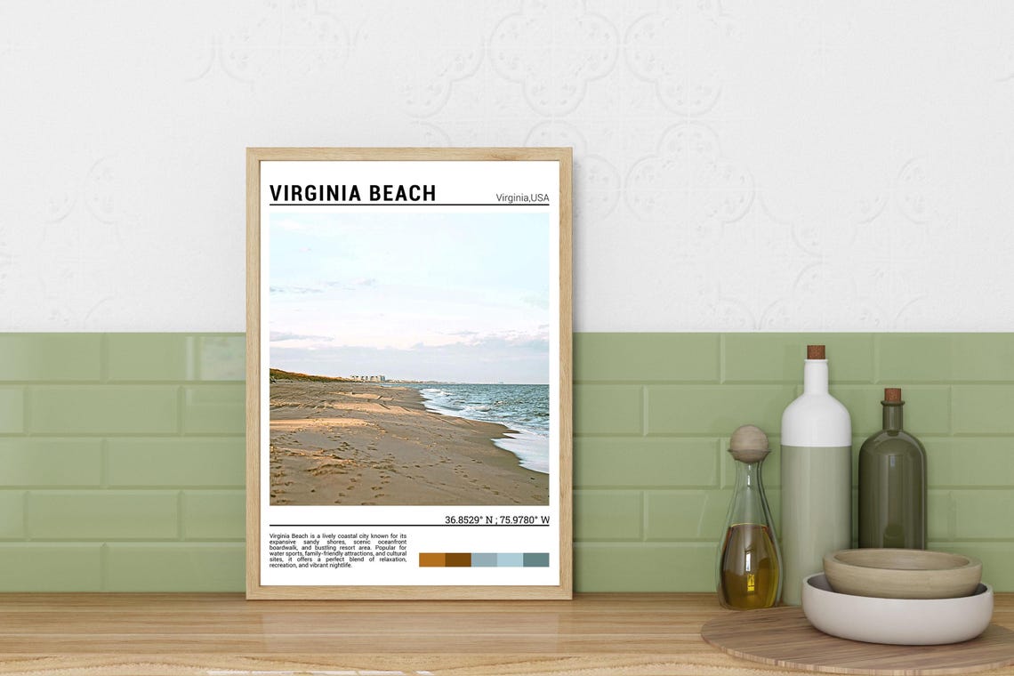 Virginia Beach Oceanfront Sandy Shore Waves Golden Light Poster - Image 3