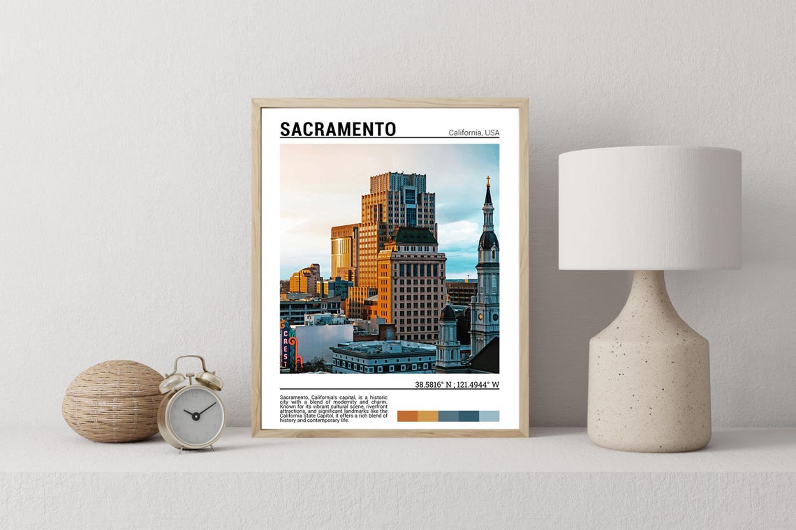 Sacramento California Downtown Golden Hour Cityscape View Poster - Image 2