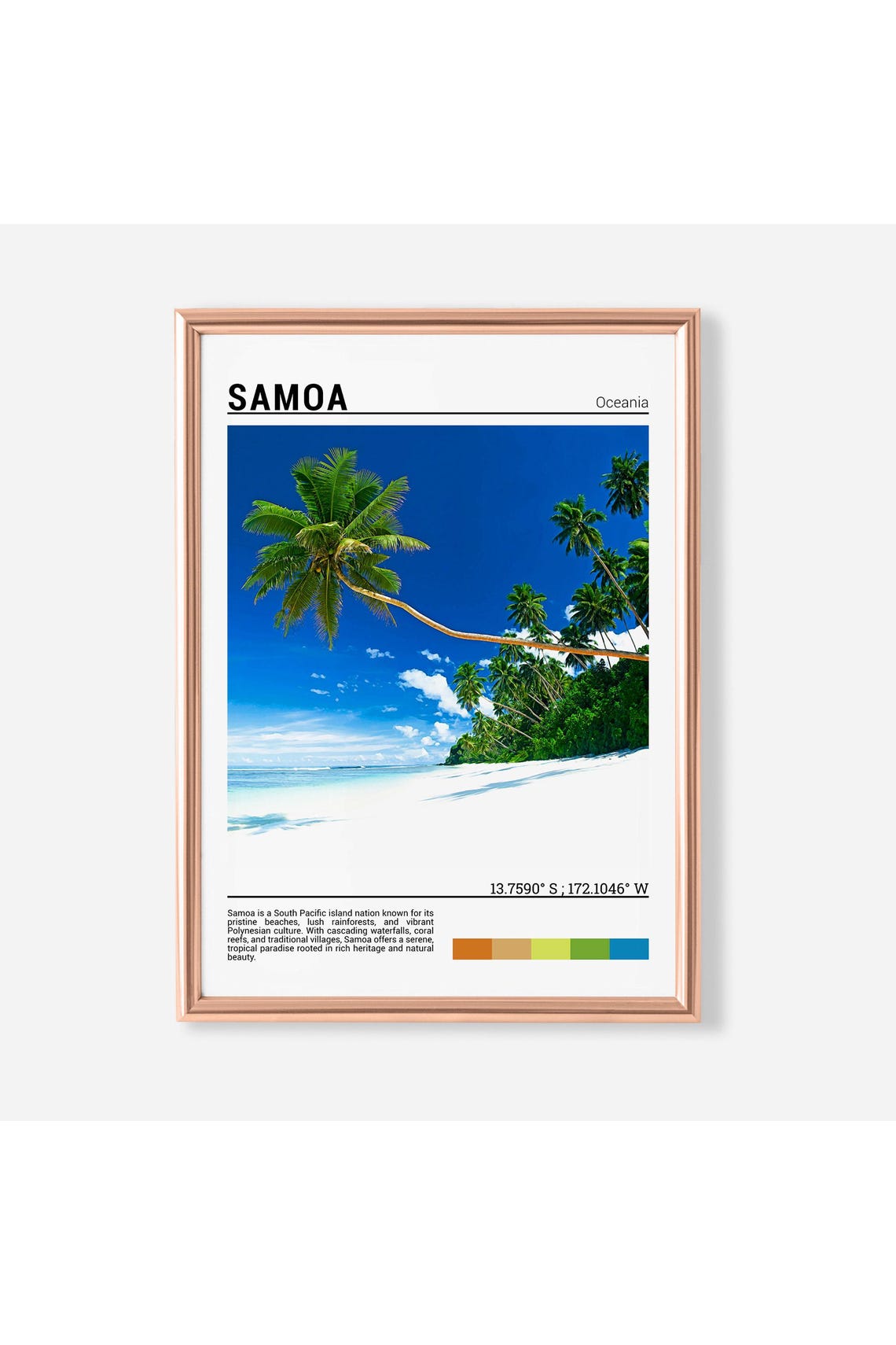 Samoa Oceania Leaning Palm Tree White Sand Beach Tropical Poster