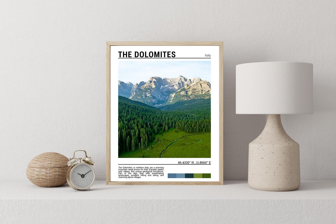 The Dolomites Italy Alpine Peaks Forest Valley Mountain Travel Poster - Image 2