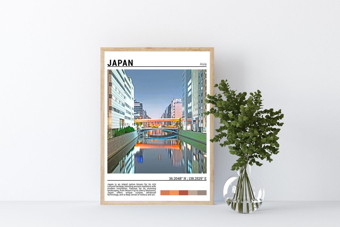 Japan Night Canal Glowing City Lights Water Reflection Poster - Image 4