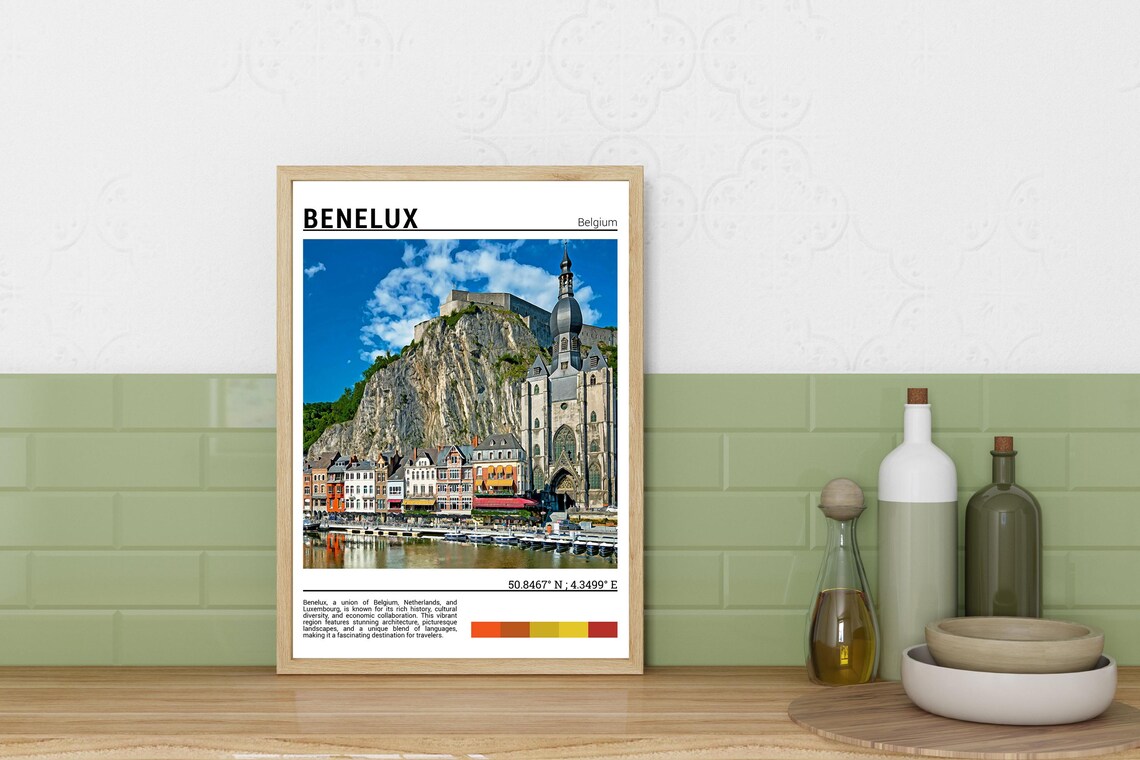 Benelux Belgium Riverside Old Town Church Cliff Castle Travel Poster - Image 3