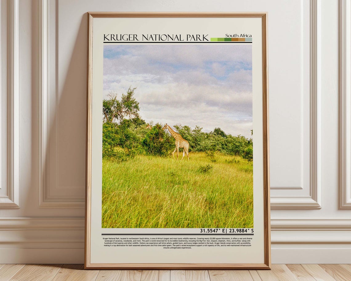 Kruger National Park South Africa Giraffe Safari Travel Poster