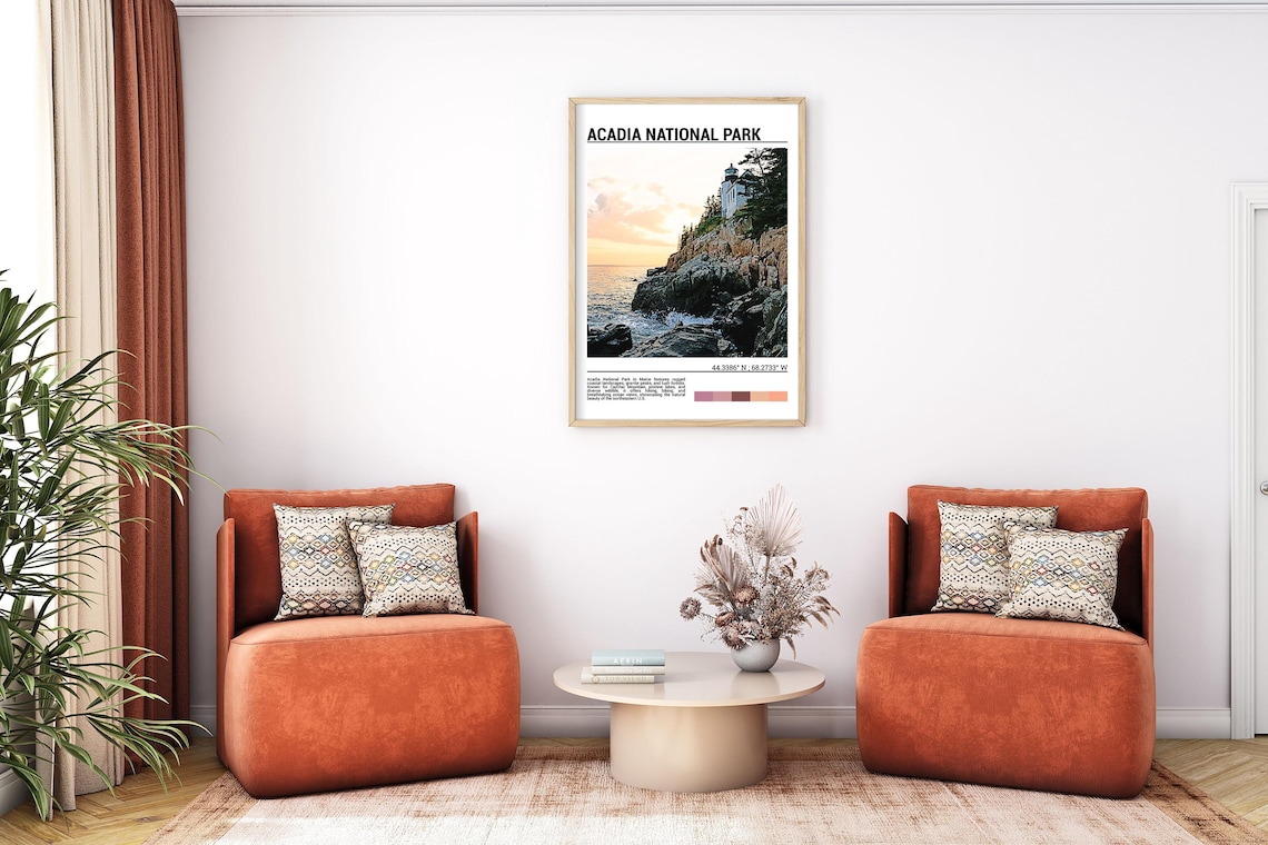 Acadia National Park Maine Lighthouse Rocky Coast Sunset Travel Poster - Image 7