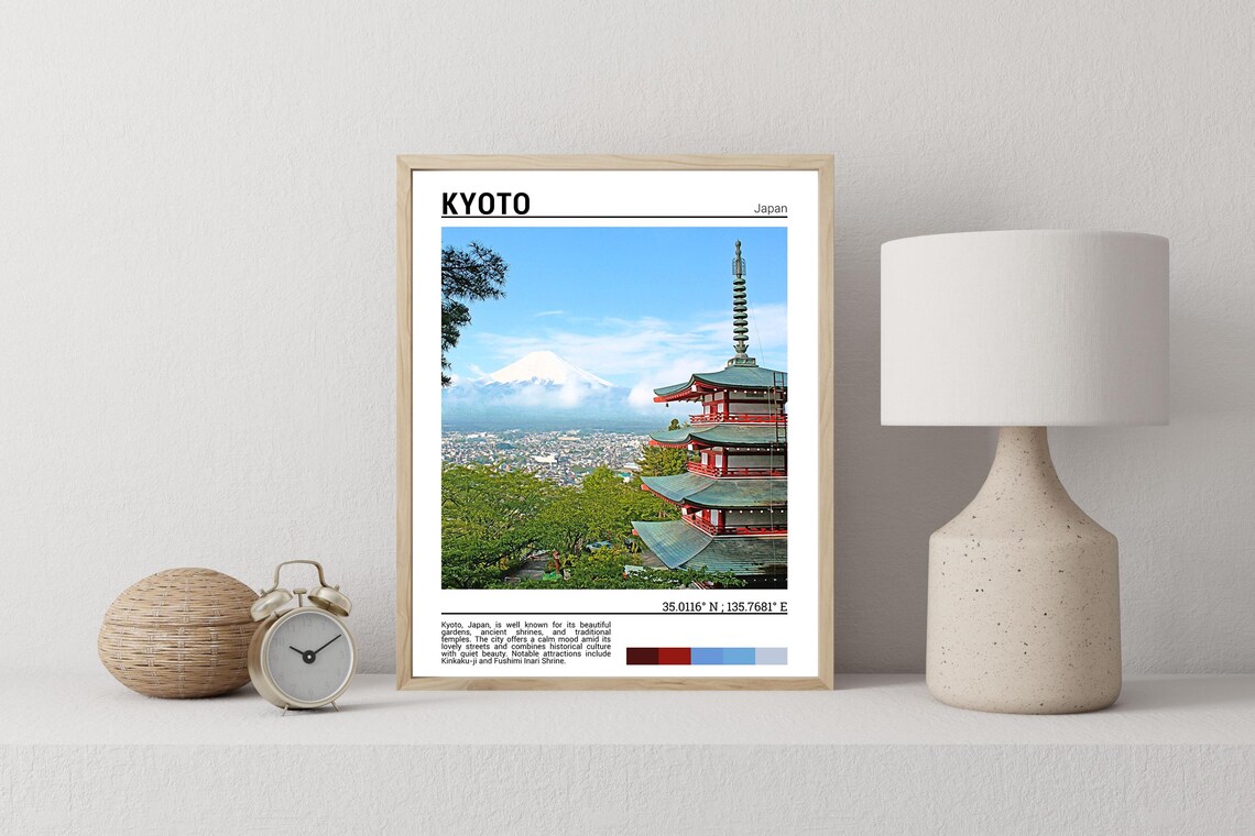 Kyoto Japan Red Pagoda With Mount Fuji Backdrop Scenic Poster - Image 2