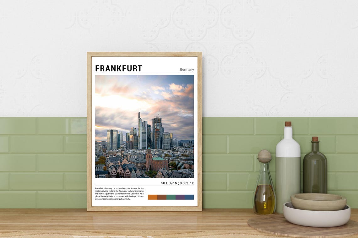 Frankfurt Germany Financial District Skyline Sunset City View Poster - Image 3