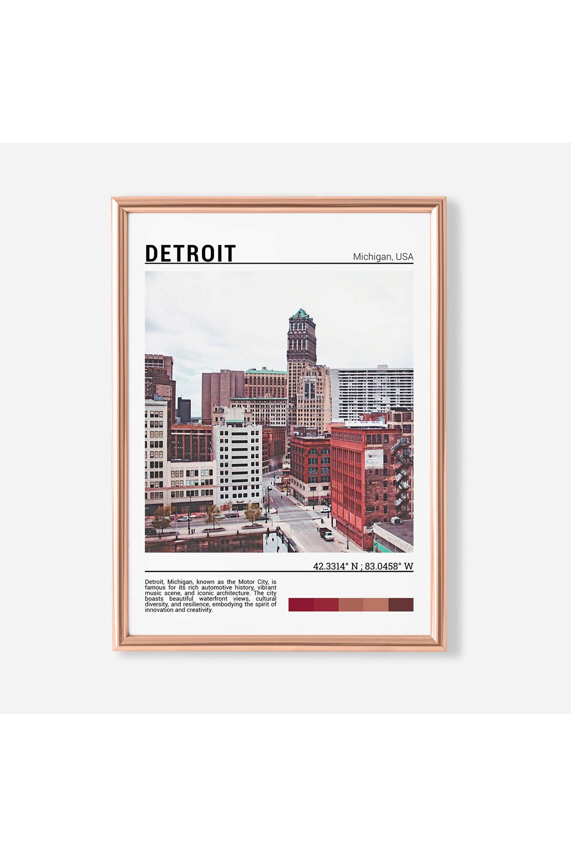 Detroit Travel Poster, Michigan USA Wall Art Print