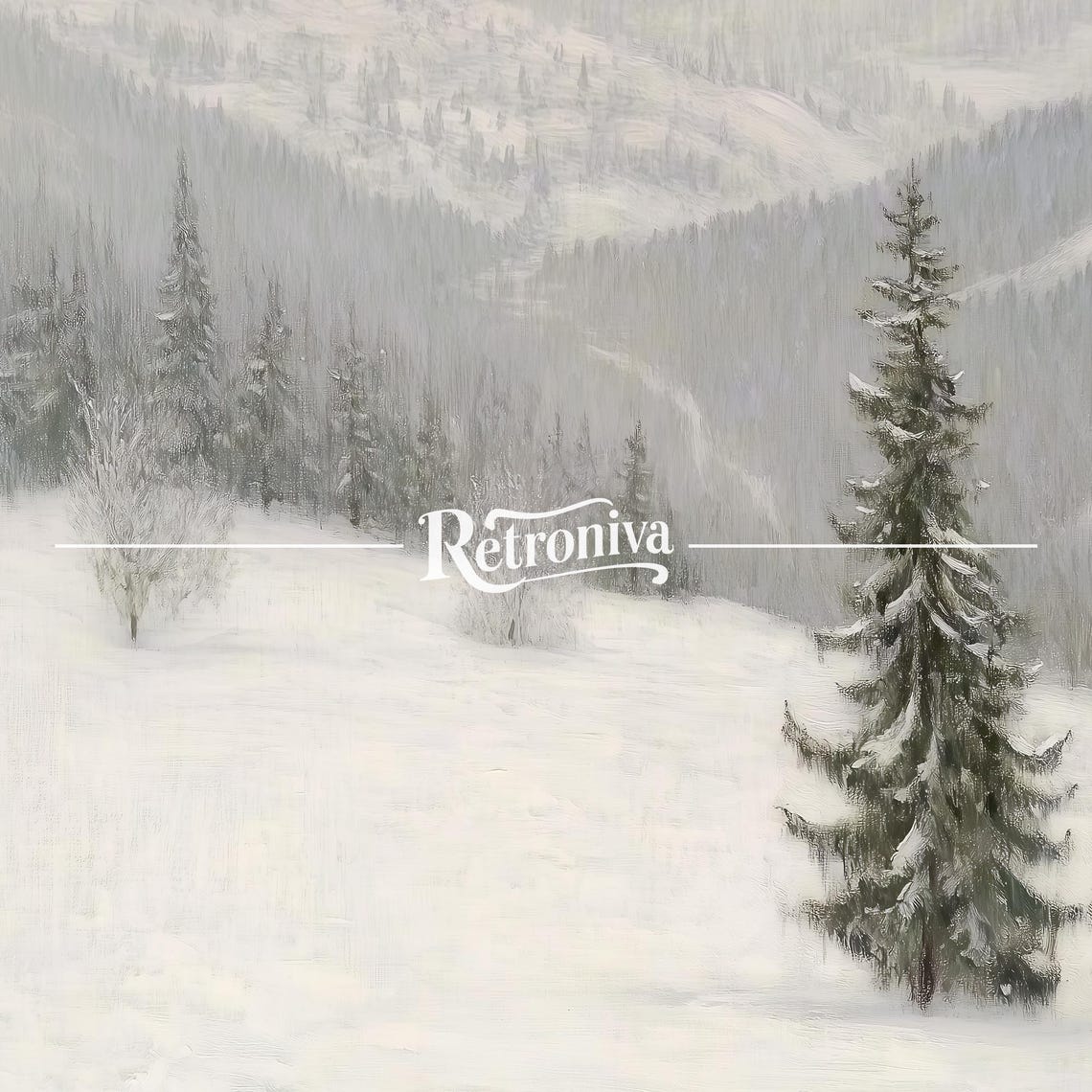 Muted Snowy Mountain Valley Vintage Winter Landscape Pines Poster - Image 7