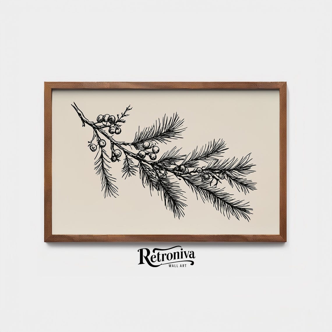 Pine Branch Sketch Minimalist Winter Botanical Line Drawing Poster - Image 3