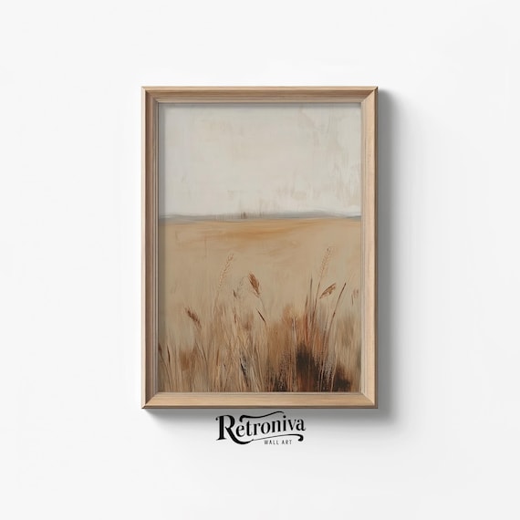 Autumn Wheat Field Landscape Vintage Oil Painting