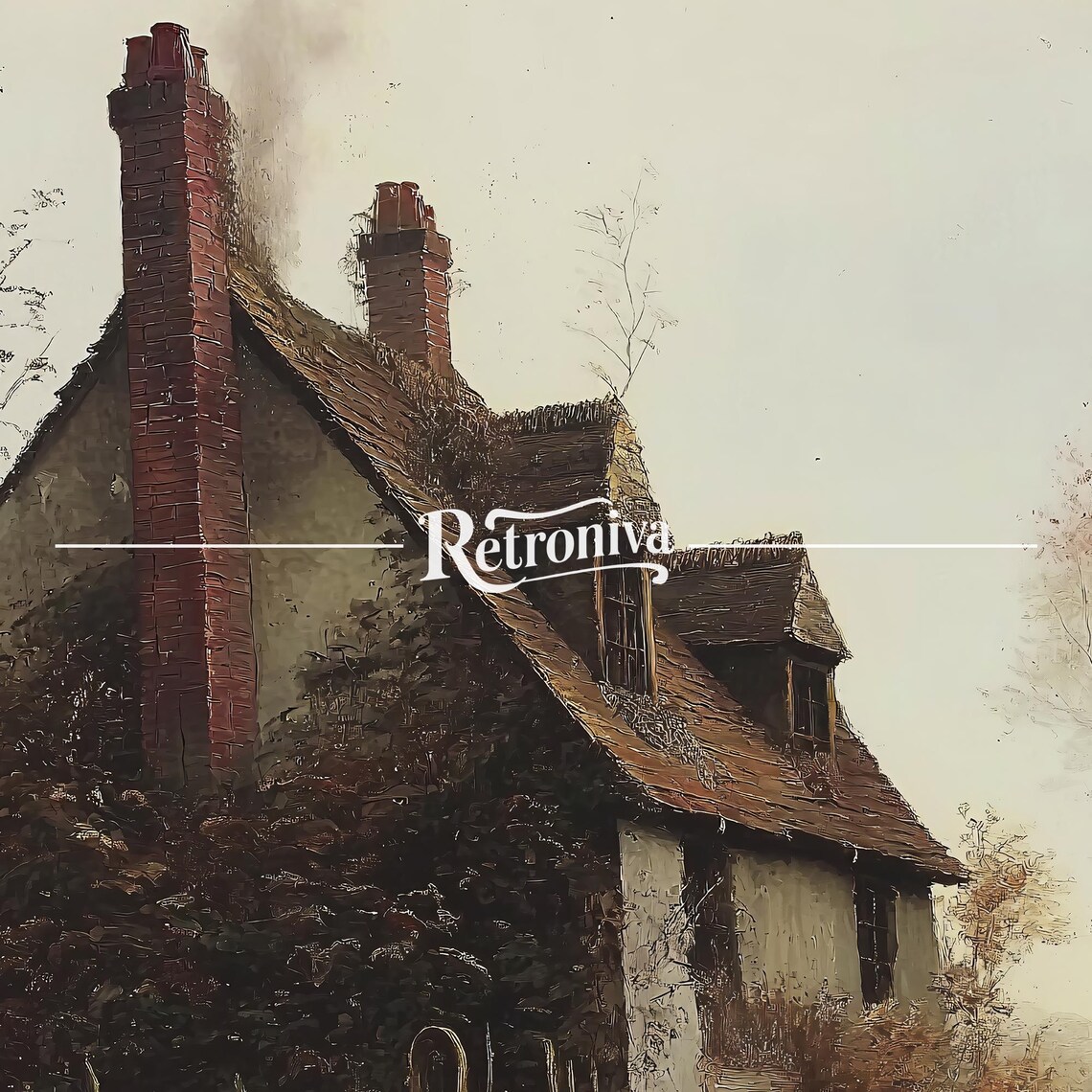 Old English Cottage in Autumn Grasses Rustic Fall Landscape Poster - Image 7