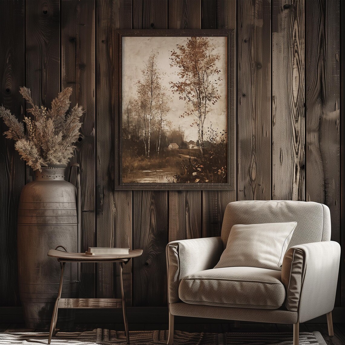 Vintage Moody Fall Stream Landscape Art Print - Image 3