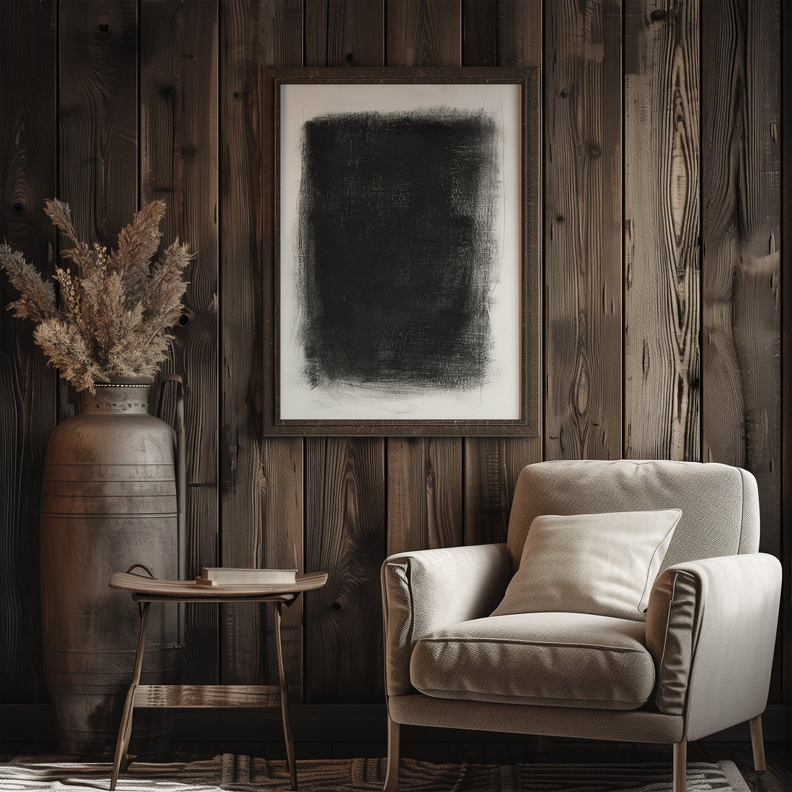 Abstract Charcoal Scribble Minimalist Black Square Modern Art Poster - Image 3