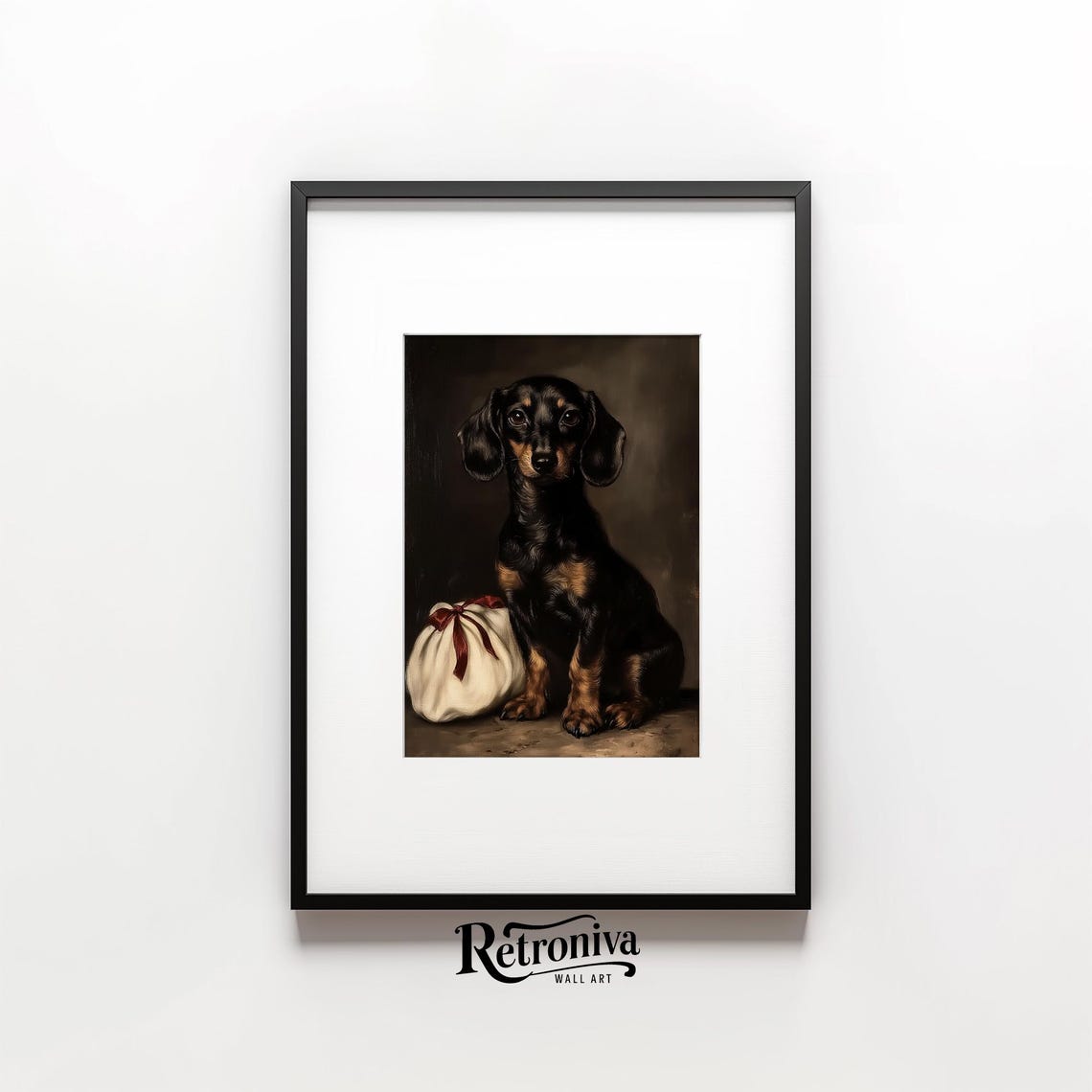 Dachshund Dog Portait And Christmas Gift Bag Vintage Animal Wall Art Animal Oil Painting Christmas Decor Retroniva Art Anm 026 - Image 6