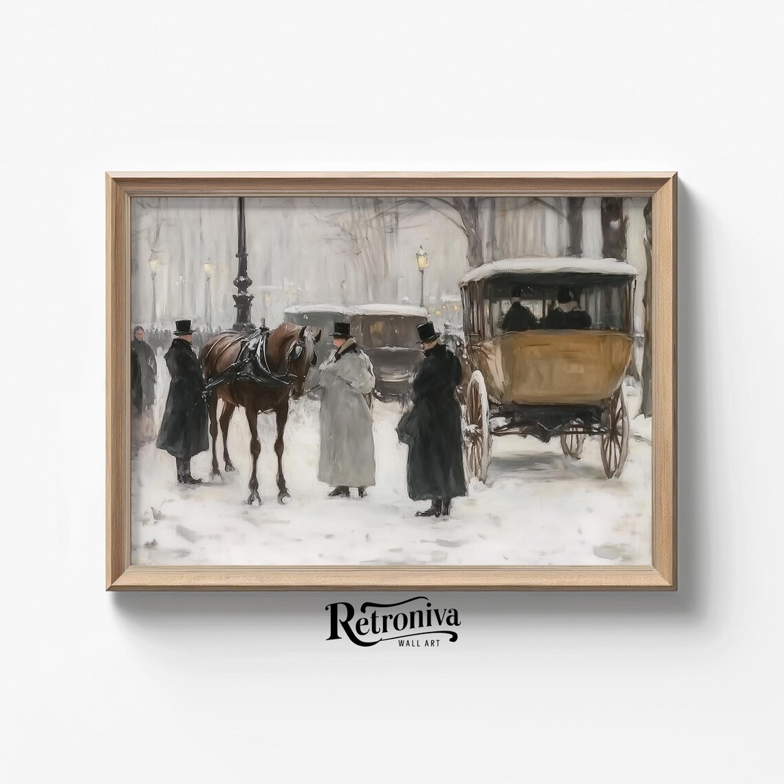Victorian Snowy Street Horse Carriages Vintage Winter City Poster