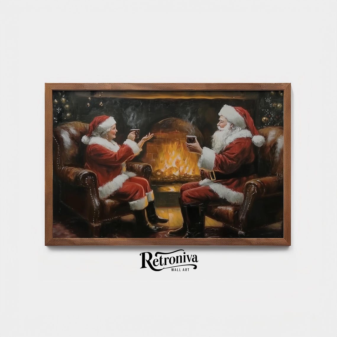 Old Couple In Santa Claus Mrs Claus Costume Scene Vintage Oil Painting Couple Christmas Art Print Retroniva Art Cpl 009 - Image 2