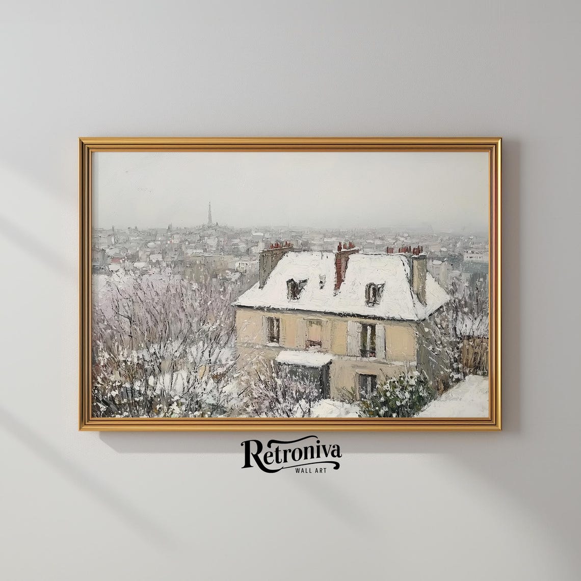 Antique Village Cityscape Vintage Winter Oil Painting Rustic Christmas Art Print Farmhouse Wall Decor Retroniva Art Wnt 023 - Image 2